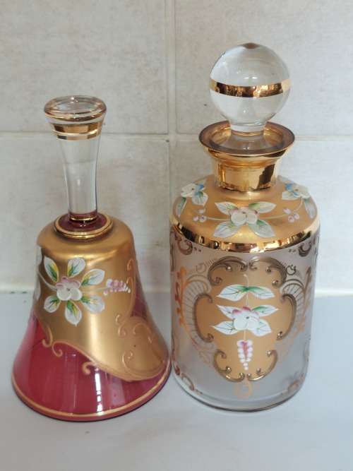 Exquisite vintage Venician glass perfume decanter & bell