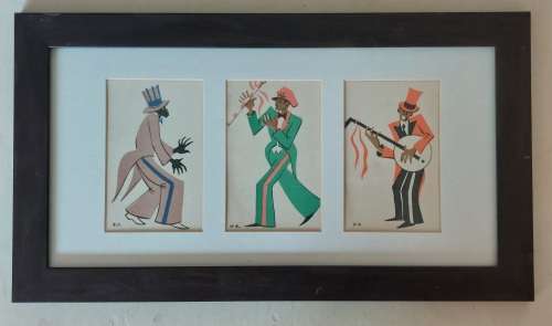 Rare!! Set of 3 x 1940`s Maurice van Esche lithograph Christmas cards of Coons