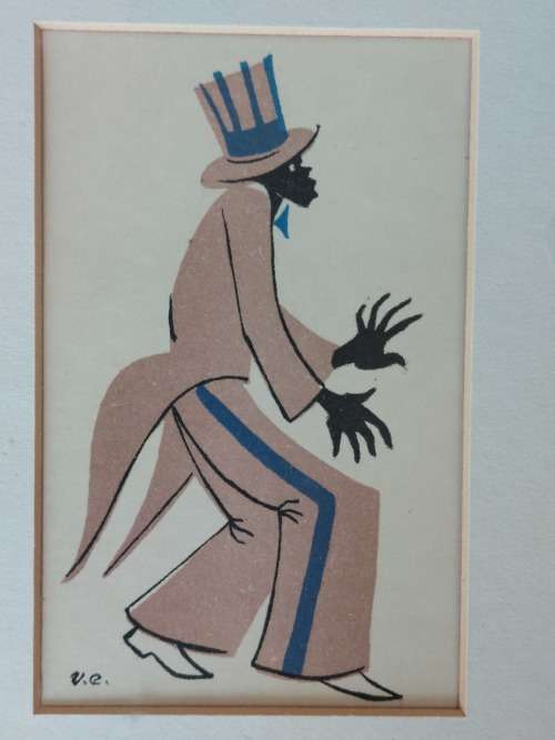 Rare!! Set of 3 x 1940`s Maurice van Esche lithograph Christmas cards of Coons