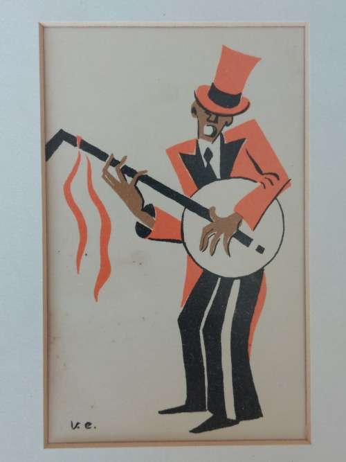 Rare!! Set of 3 x 1940`s Maurice van Esche lithograph Christmas cards of Coons