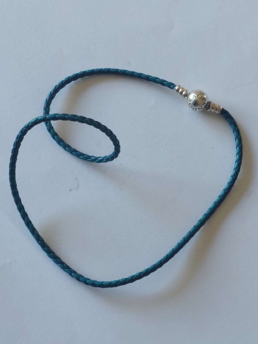 Wow!! Awesome Pandora sterling silver braided turquoise leather necklace