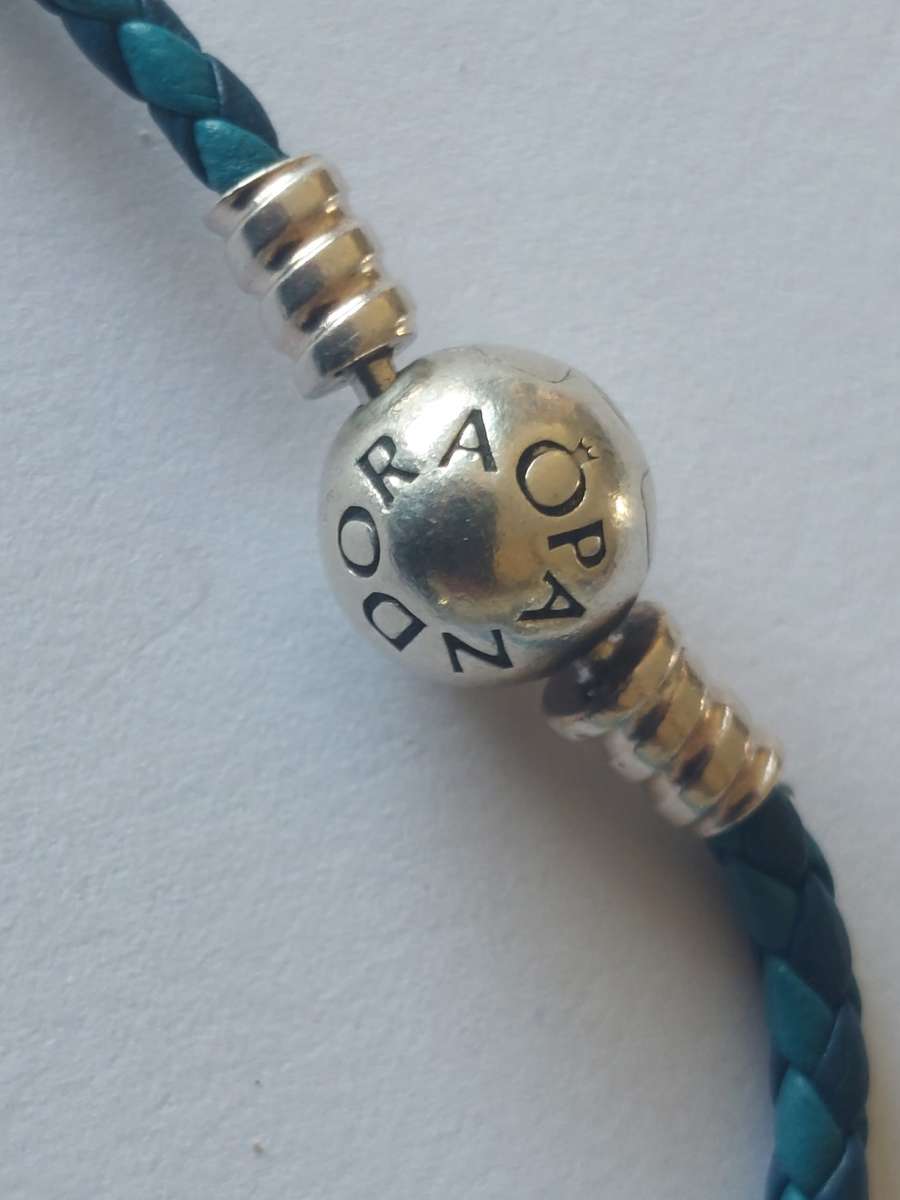 Wow!! Awesome Pandora sterling silver braided turquoise leather necklace