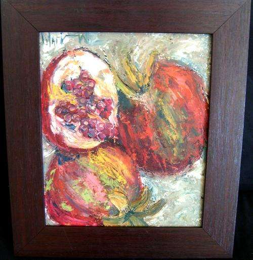 BEAUTIFUL OIL ON BOARD OF POMMEGRANITES