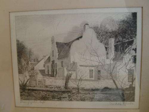ANDRE NAUDE ETCHING OF SCHOONGEZICHT SIGNED AND TITLED IN PENCIL