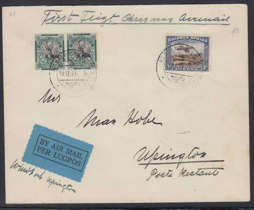 B160131 ROTO on 1st Flight to Upington South West Africa 1931 SG 68 stamp cat £45