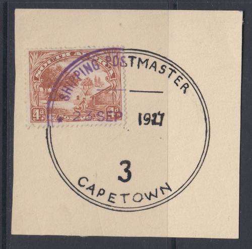 B180201 KGV SHIPPING MASTER = 23 SEPT 1927 South Africa London  extremely RR usage Putzel 477