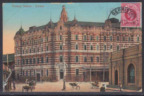 BB160921 Natal used in Transvaa KEVII interprovincial usage Railway Station card