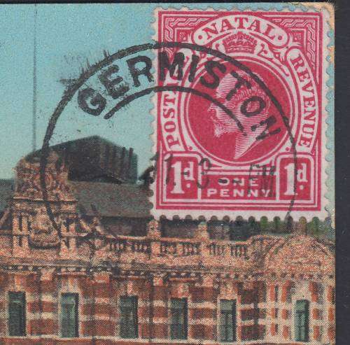 BB160921 Natal used in Transvaa KEVII interprovincial usage Railway Station card