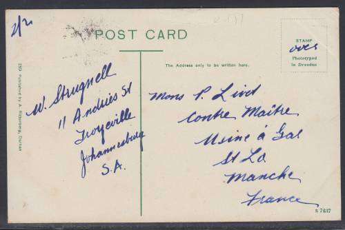 BB160921 Natal used in Transvaa KEVII interprovincial usage Railway Station card