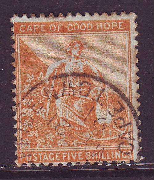 B101216 Cape of Good Hope 1884 5s CROWNED ANCHOR VFU