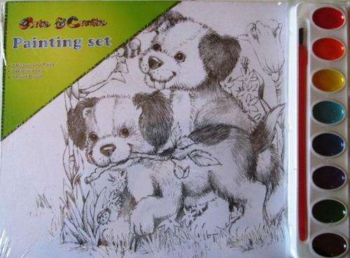 Puppy Painting Set,4 pictures, 8 water colours,brush-SHIPPING R40 and ALL ADDITIONAL ITEMS ARE FREE