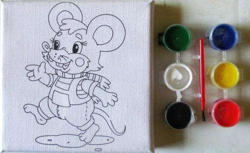 Cute little canvas mouse painting with 6 paints and brush - SHIPPING R40, ADDITIONAL ITEMS R FREE
