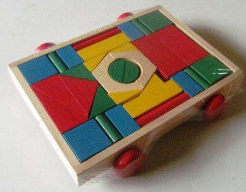 Wooden trolley on wheels with colourfull blocks - Shipping R40, additional items are FREE