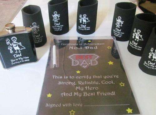 FANTASTIC GIFT IDEA !!!!! Best dad certificate, flask and 6 can coolers !!!!