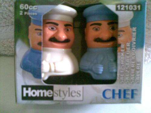 To cute Home Styles chef  salt and pepper pot. Postage only R30 and R10 per additional item!!!!!!!!!