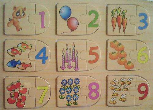 Quality WOODEN Number Puzzel. Educational fun, numbers 1 to 9 with colourfull pictures. A must have!