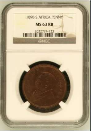 1898 ZAR Penny MS63 RB NGC Graded