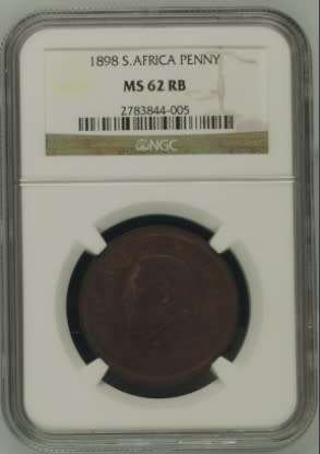 1898 ZAR Penny MS 62 RB NGC Graded