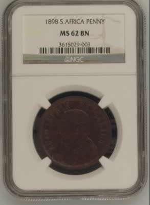 1898 ZAR Penny MS 62 BN NGC Graded