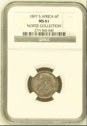 1897 ZAR Sixpence MS61 NGC Graded Nortje Collection