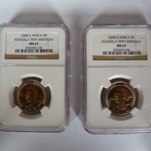 2008 90TH BIRTHDAY MANDELA R5 COIN NGC GRADED MS67***20 AVAILABLE***