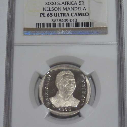 ** NGC Graded ** 2000 South Africa Smiling Mandela R5 PL 65 Ultra Cameo