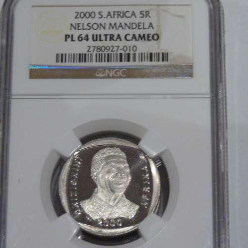 ** NGC Graded ** 2000 South Africa Smiling Mandela R5 PL 64 Ultra Cameo