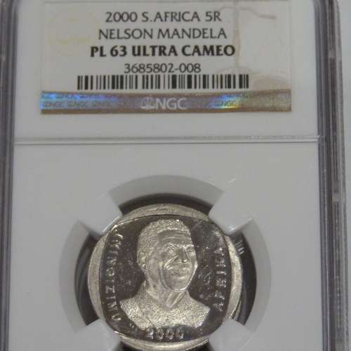 ** NGC Graded ** 2000 South Africa Smiling Mandela R5 PL 63 Ultra Cameo