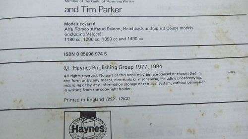 VINTAGE ALFA ROMEO OWNERS WORKSHOP MANUAL BY HAYNES FOR MODELS 1974 - 1984