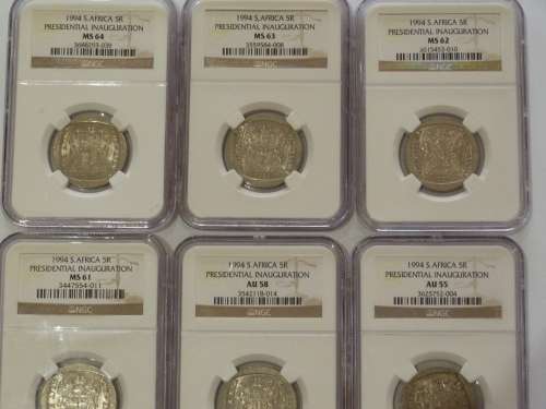 1994 PRESIDENTIAL INAUGURATION- 6 COINS(MS64,63,62,61,AU58,55) !!! BID PER SET!!!