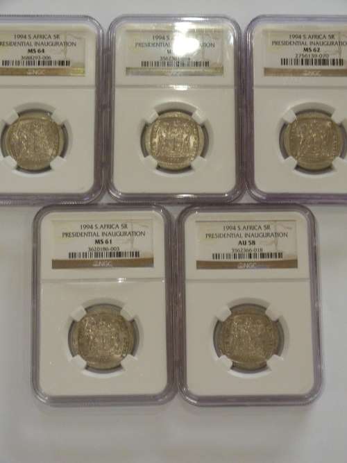 1994 PRESIDENTIAL INAUGURATION- 5 COINS(MS64,63,62,61,AU58) !!! BID PER SET!!!