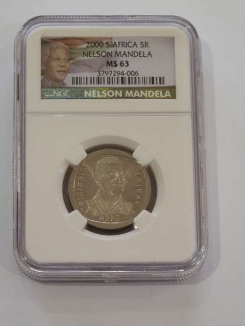 2000 R5 NELSON MANDELA MS63 NGC GRADED MANDELA PICTURE ON SLAB