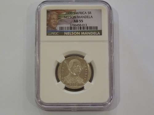 2000 R5 NELSON MANDELA MS63 NGC GRADED MANDELA PICTURE ON SLAB