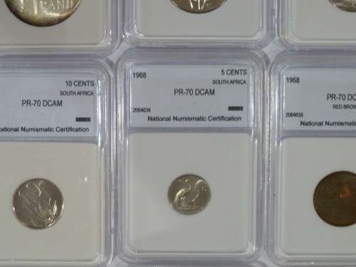 1968 SOUTH AFRICAN PR 70 DCAM COIN SET INCLUDES R1, 50C,20C,10C,5C,2C,1C BID PER SET
