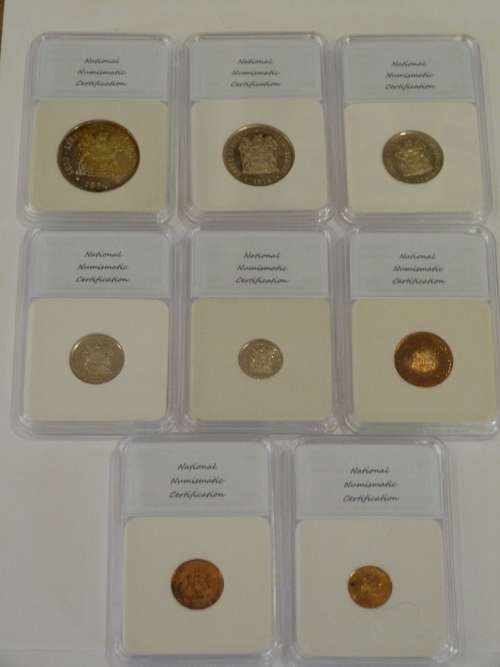 1978 SOUTH AFRICAN PR 70 DCAM COIN SET INCLUDES R1, 50C,20C,10C,5C,2C,1C,1/2C BID PER SET