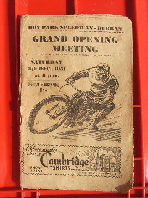 PROGRAMME FOR HOY PARK SPEEDWAY - DURBAN 1951