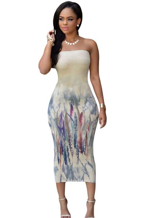 *DIVA RANGE* Strapless Watermark Print Midi Dress