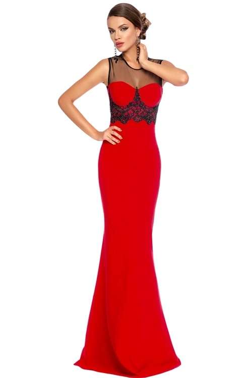*DIVA RANGE* Mesh Beaded Red Evening Dress