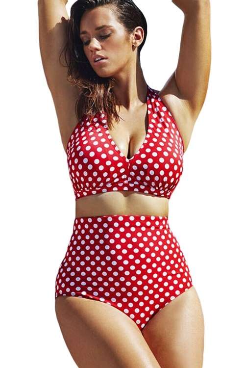 *DIVA RANGE* Red White Polka Dot Halter Bikini Swimsuit - S / M / L / XL