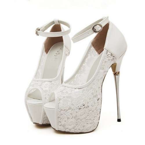 *SHOES* Stunning LACE WHITE Platforms Peep-Toe Thin High Heels Pumps