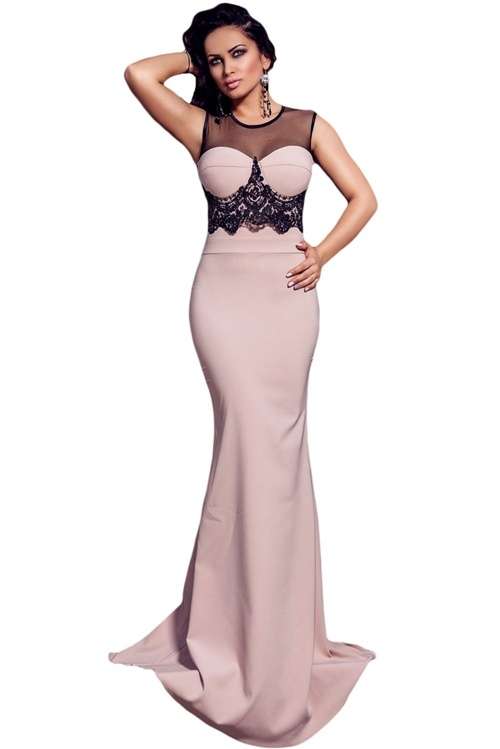 *DIVA RANGE*  Mesh Beaded Pink Evening Dress