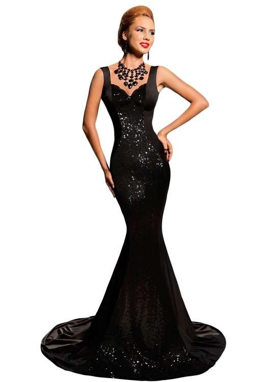 *DIVA RANGE* Black Sequined Backless Bow Detail Evening Mermaid Dress