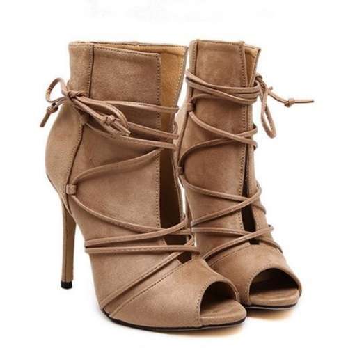 *SHOES* SEXY BEIGE THIN HEEL LACE UP PUMPS