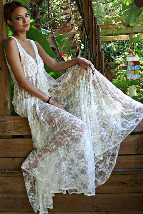 *DIVA RANGE* Sexy Honeymoon White Lace Low V Neck Maxi Dress