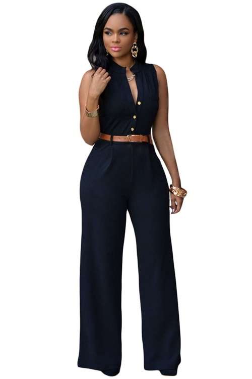 *DIVA RANGE* Black Belted Wide Leg Jumpsuit