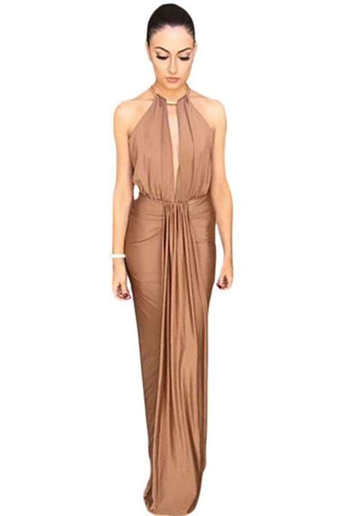 *DIVA RANGE* Camel Halter Jersey Evening Dress