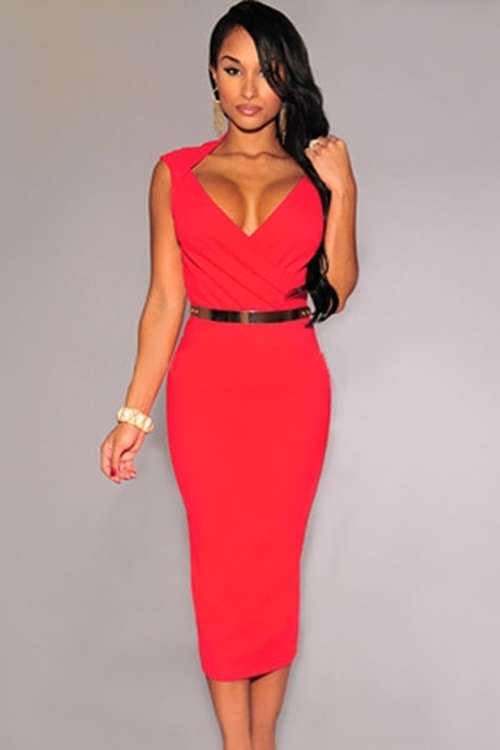 *DIVA RANGE*Red Belted Fashion Midi Dress