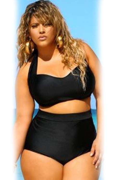 *WILD ROSE* Black Halter Bandeau High Waist Plus Size Swimwear - 2XL/3XL/5XL