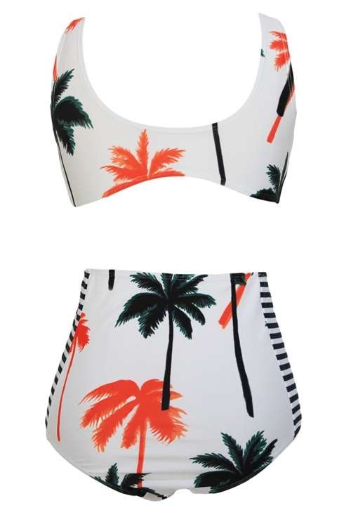 *DIVA RANGE* Palm Tree Printed Stripe High Waist Swimwear
