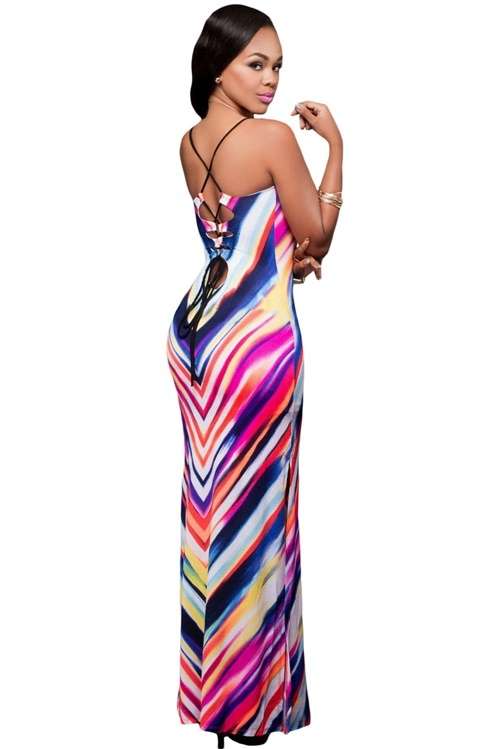 *WILD ROSE* HOT SALE!! Rose Spaghetti Strap Multicolour Print Backless Maxi Dress - L
